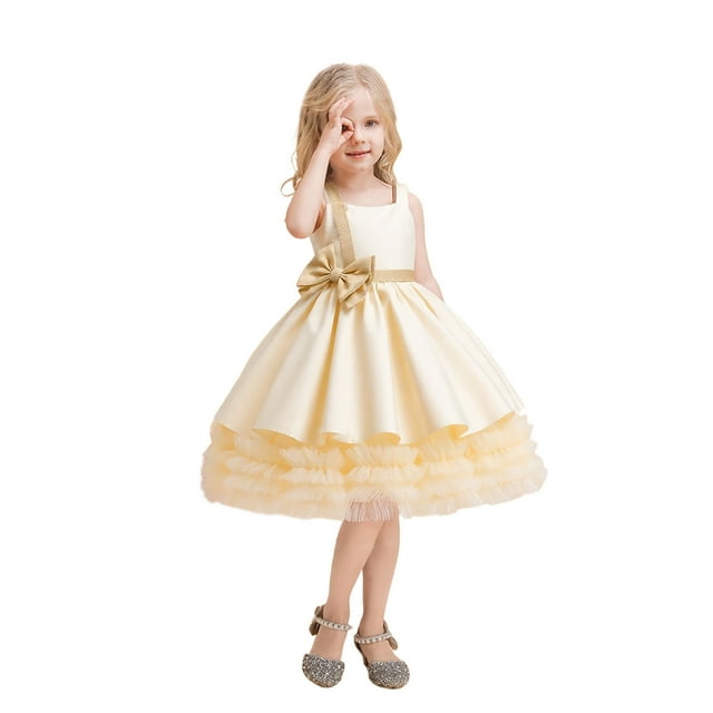 oqasdz Robe Fille Élégante Robe de Fête Fille Robe Tutu Fille Célébrations avec Tissu Satin et Délicates Ornements en Dentelle