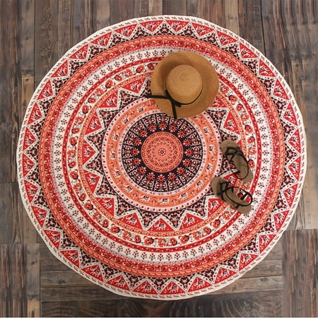 

Oversized Circle Round Microfiber Mandala Beach Towel Blanket Large Soft Absorbent Fast Dry Sand Free Picnic Yoga Mat Wall Hanging Table Cloth Hippy Boho Gypsy Wall Decor with Tassels 59inch