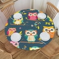 thumbnail image 2 of Cute Owl Pattern (1) Round Fitted Tablecloths Table Covers Wipeable Waterproof Elastic for Kitchen Dinning Parties Wedding Picnic Medium Fits 45-50 Inch Table Size, 2 of 5
