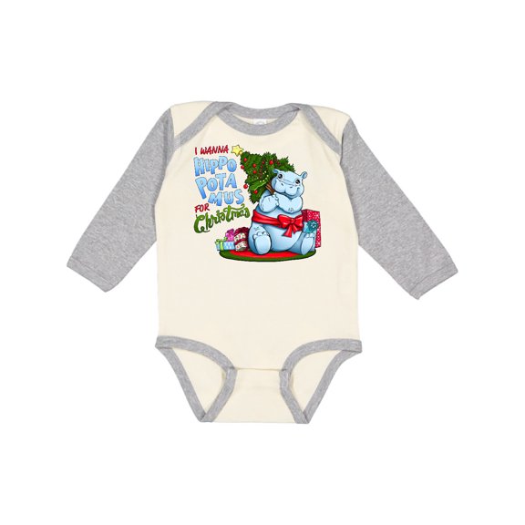 Inktastic I Wanna Hippopotamus for Christmas Cute Hippo Boys or Girls Long Sleeve Baby Bodysuit