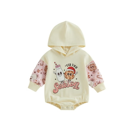 

Licupiee Christmas Outfit Newborn Baby Girl Boy Hooded Sweatshirt Romper Ribbed Tis The Season Bodysuit Fall Winter Playsuit