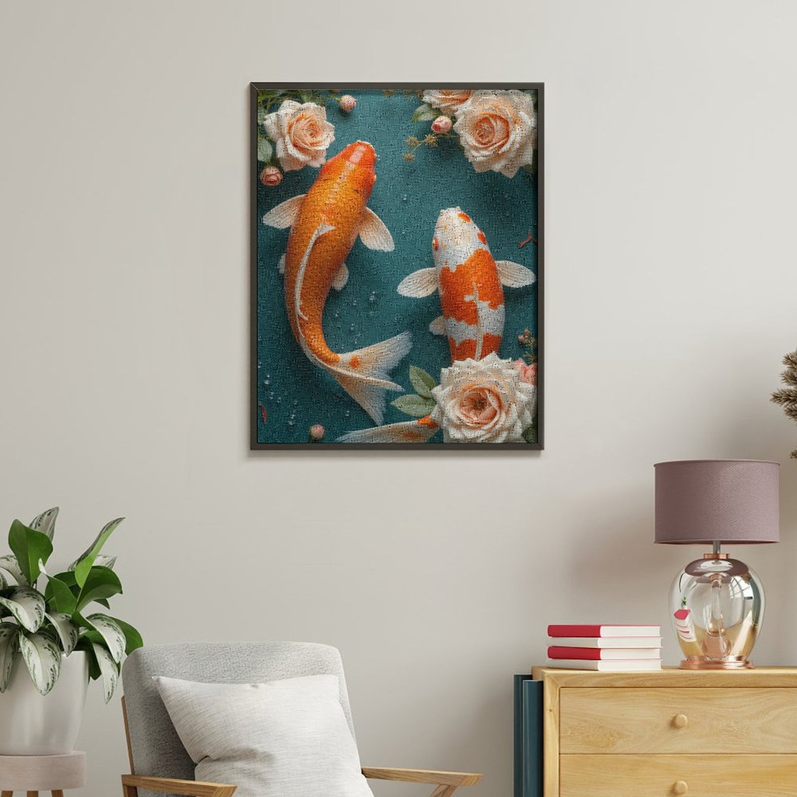 Paint By Numbers Kit for Adults Beginner - DIY Koi Roses Water Droplets Art Design Canvas Painting Kits for Adults, Frameless Paint By Number for Adults for Home Wall Decor 16x20 Inch