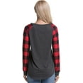 thumbnail image 2 of Womens Buffalo Plaid Shirts Round Neck Pattern Raglan Pullover Long Sleeve Tops, 2 of 2