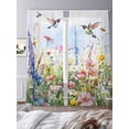 thumbnail image 4 of Watercolor Flower Sheer Curtains for Living Room Bedroom, Hummingbird Hand-painted Flowers Bird Light Filtering Sheer Curtain Rod Pocket Voile Window Treaments Drapes, 52 x 108 Inches, 4 of 9