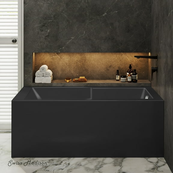 Claire 60 x 32 Right Drain Soaking Alcove Corner Apron Bathtub in Glossy Black