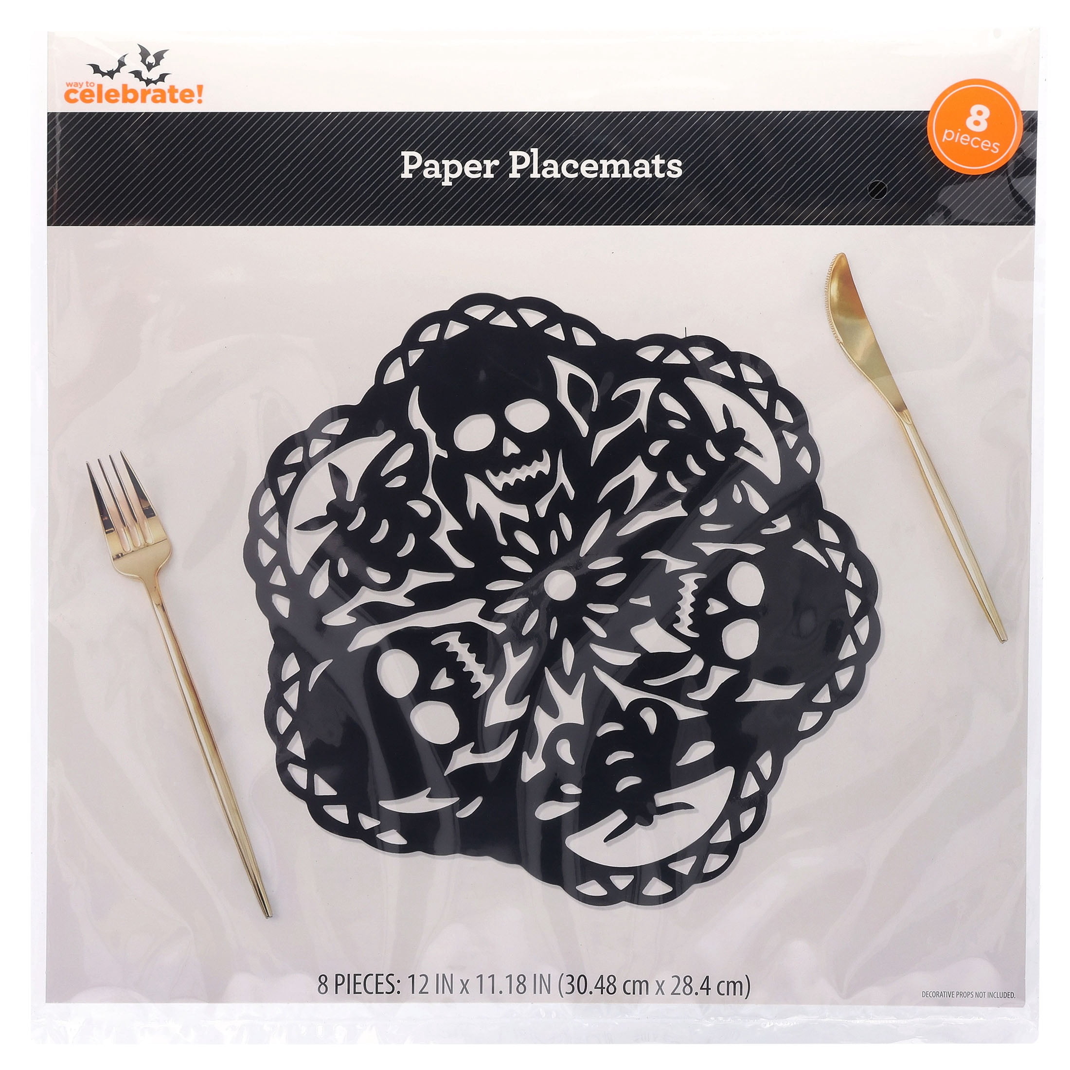 Cutout Skulls Paper Placemats, Black, 8 Count, Halloween by Way To Celebrate