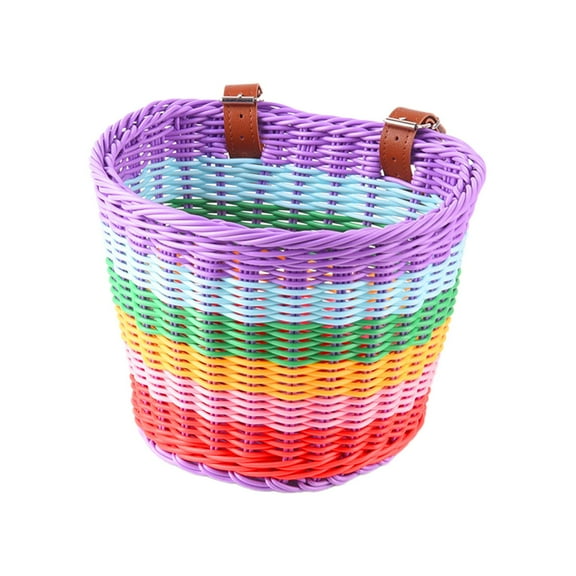 Tnarru Kids Bike Basket Rainbow Color Carrying Basket for Kids Girls Riding L withoutLiningCloth