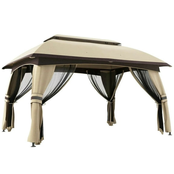 Resenkos Outdoor Garden Gazebo, Sunshade Gazebo Canopy,10' x 13' Patio Gazebo with Netting & Curtains, Vented Roof, Beige