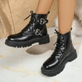 thumbnail image 2 of Womens Punk Ankle Boots Trendy Buckle Strappy Gothic Lug Sole Platform Lace up Mid Calf Booties Waterproof Leather Combat Boots, 2 of 6