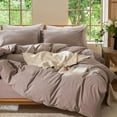 thumbnail image 4 of MooMee 100% Washed Cotton Duvet Cover Set Oversized King Linen Like Textured Breathable Lightweight 3-Piece (Mauve Brown, 120"x98"), 4 of 7