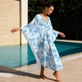 thumbnail image 4 of SEANATIVE Caftans for Women Beach Cover Up Swimsuit Coverups Swimwear Kaftan Dresses Long Caftans Plus Size Batwing Sleeve Swimsuit Coverup V Neck Summer Beach Dress, Blue Floral Palm Tree, 4 of 7