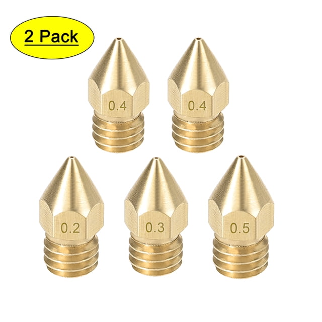 Boquilla de impresora 3D Uxcell para cabezal de extrusión MK8 para filamento de 1.75mm de latón 0.2mm-0.5mm Total 5pcs