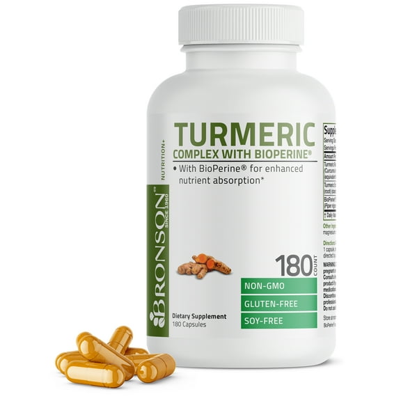 Bronson Turmeric Curcumin   BioPerine High Potency Joint Support Non-GMO, Gluten Free Soy Free   Black Pepper, 180 Capsules