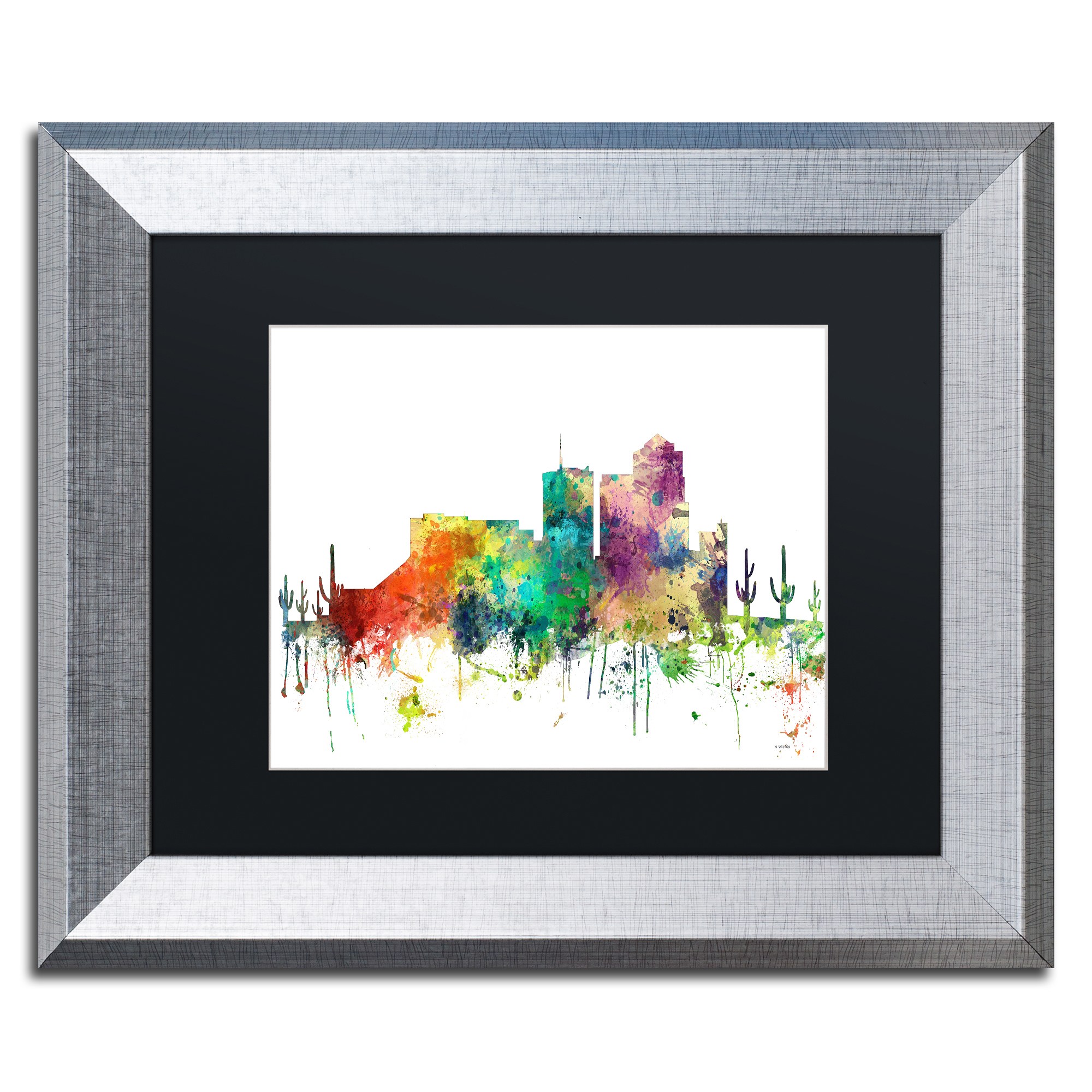 Trademark Fine Art "Tucson Arizona Skyline SP" Canvas Art by Marlene Watson, Black Matte, Silver Frame
