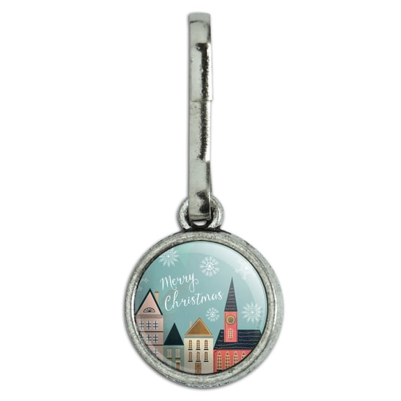 Christmas Village Antiqued Charm Clothes Purse Suitcase Backpack Zipper Pull Aid