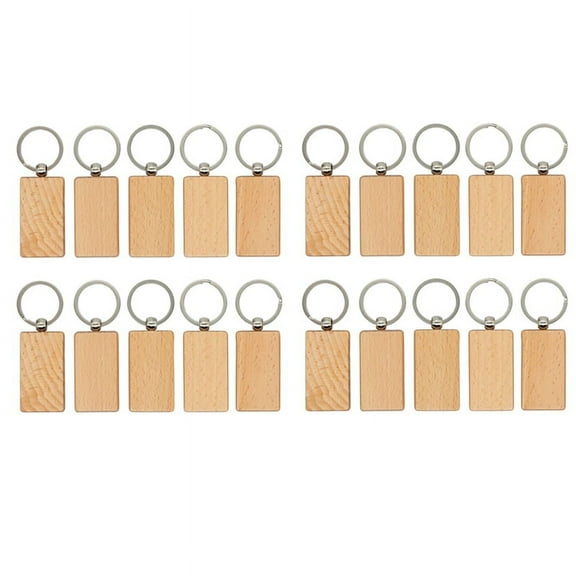 20Pcs Wood Engraving Blanks Rectangle Blank Wooden Key Chain Wood Blanks for Keychains (Width:1.22 Inch)