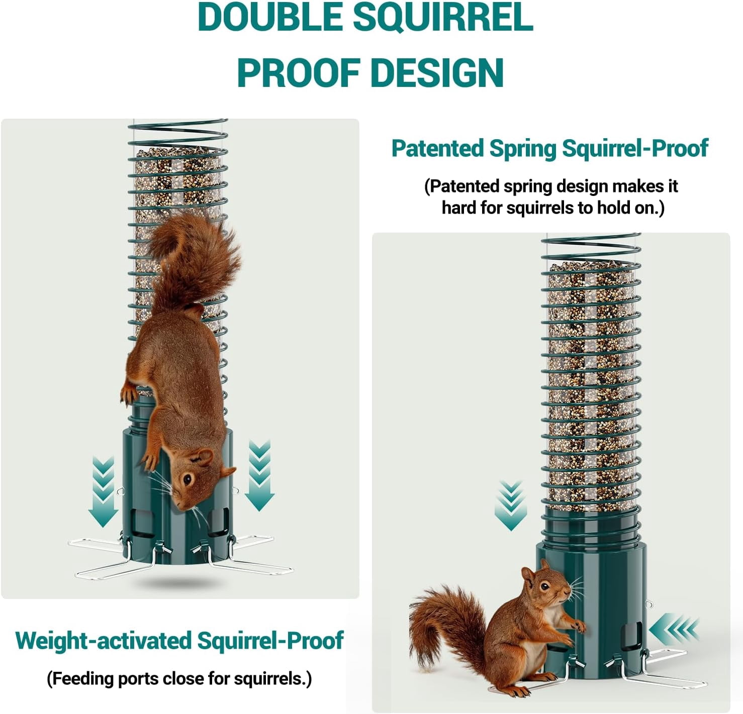 Squirrel Proof Bird Feeder, Metal Bird Feeders for Outdoors Hanging, 3.6LB Large Seeds Capacity for Wild Birds, Finch, Cardinal, Blue Jay, Chickadee, Green
