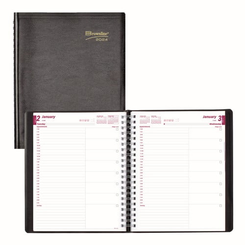 Brownline 2024 Essential Daily Planner, Appointment Book, 12 Months, January to December, Twin-Wire Binding, 11" x 8.5", Black (CB965.BLK-24)