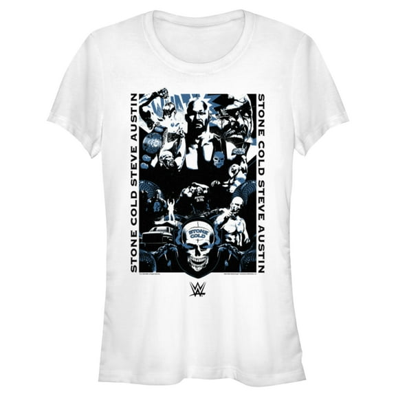 Junior's WWE Stone Cold Steve Austin Blue Poster Graphic Tee White Large