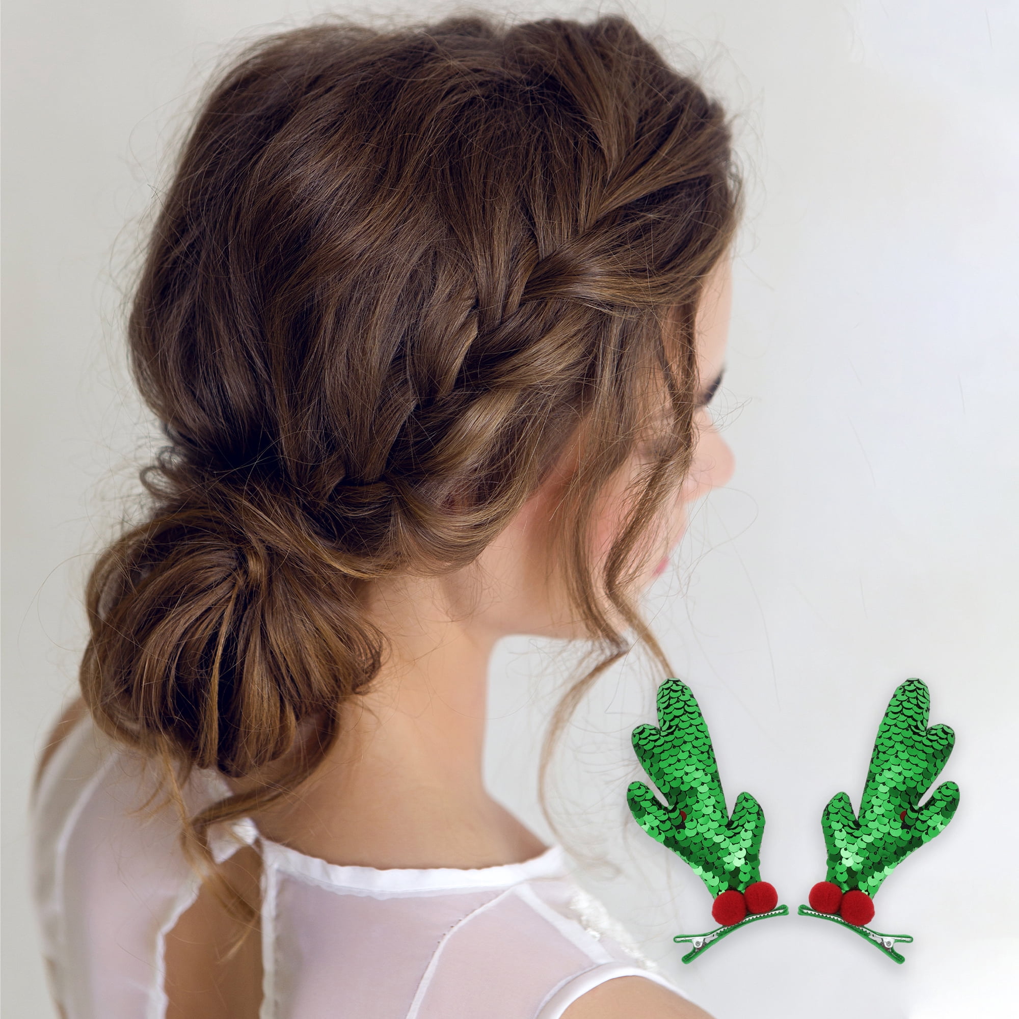 NOMADIC NOOK Christmas Hair Clips 8 Pcs Red Green Deer Antlers Santa Hat