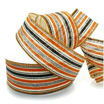 Ribbon Traditions Halloween Orange / Black / White Stripes Burlap Wired Ribbon 2 1/2" by 10 Yards