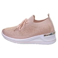 thumbnail image 6 of Wedge Sneakers for Women Sparkly Rhinestone Knit Mesh Casual Lace up Antislip Walking Shoes Slip on Stretch Sock Shoes Pink Size 8, 6 of 6