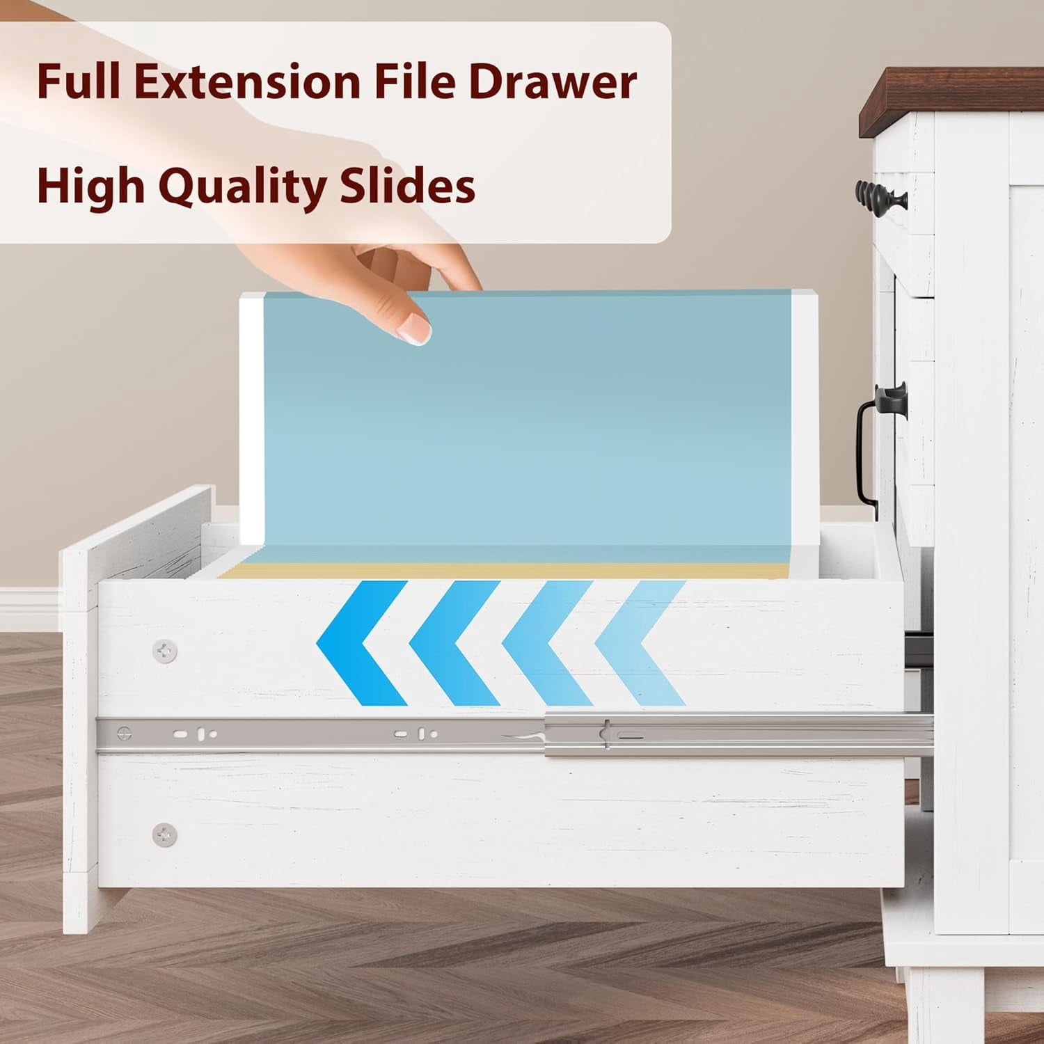 60" Wooden Home Office Desk with Built-in Power Outlet, Farmhouse Executive Desk with Storage Drawers and File Cabinet, Rectangular Study and Writing Table