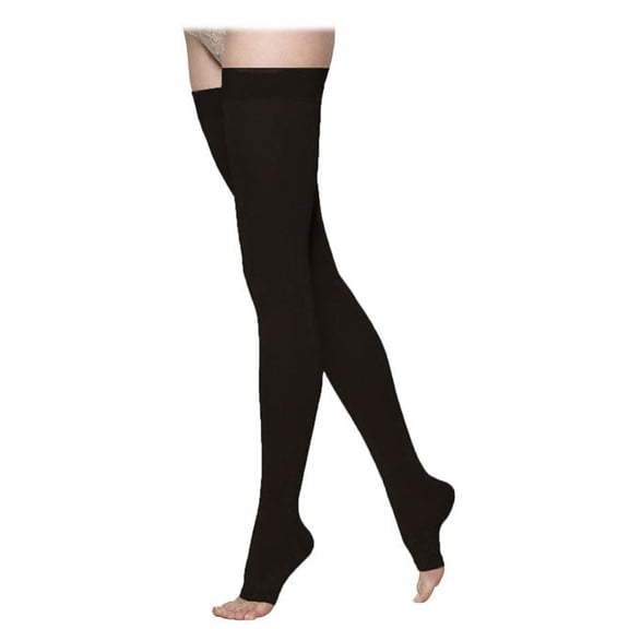 Sigvaris Dynaven 973 Access 30-40 Open Toe Thigh High Compression Stockings w/Grip Top Black LS Short
