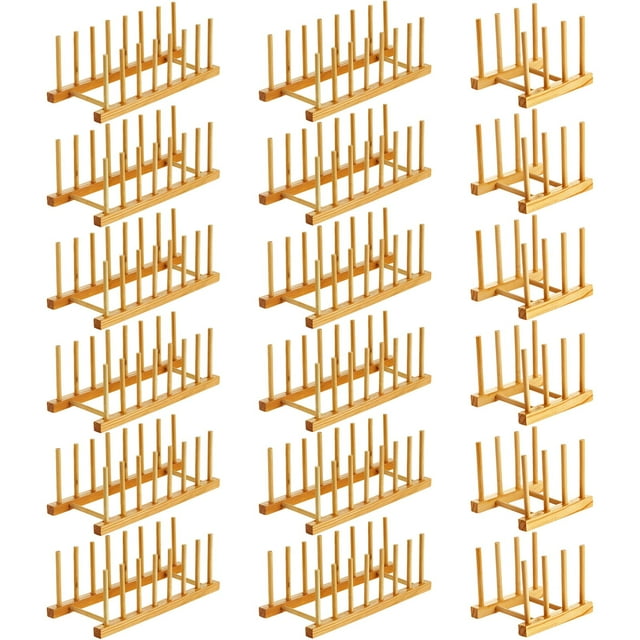Estante para platos de madera, soporte para platos, Zopeal, 18 unidades