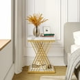 thumbnail image 4 of Tribesigns 2-Tier Side Square End Table, Modern Small Bedside Table with Storage for Couch, Sofa Side Table with Stylish Metal Frame for Living Room, White+Gold, 4 of 7