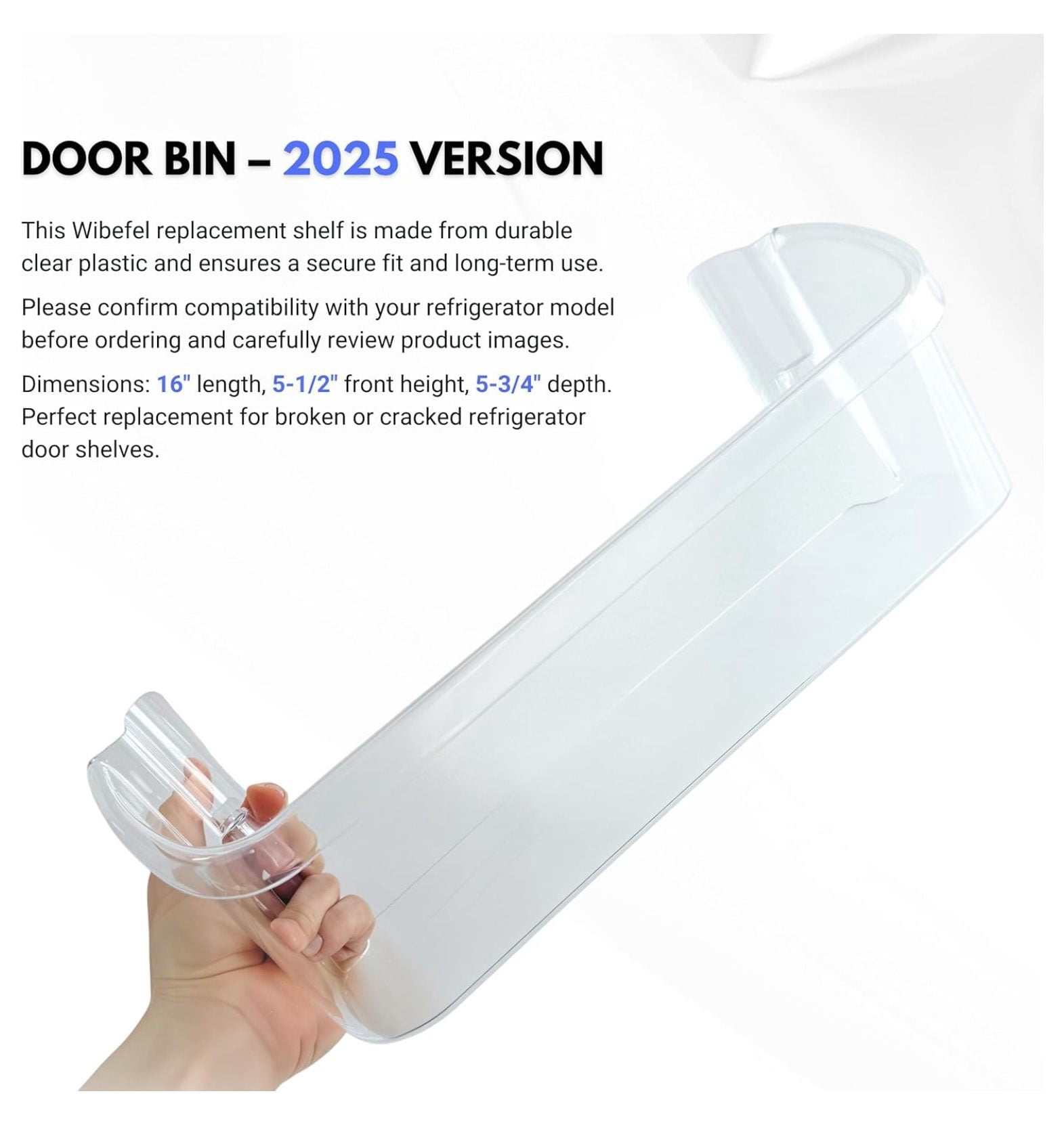 Refrigerator Lower Door Shelf Bin Replacement Part Clear Plastic for Kitchen Fridge Storage Organization Accessory