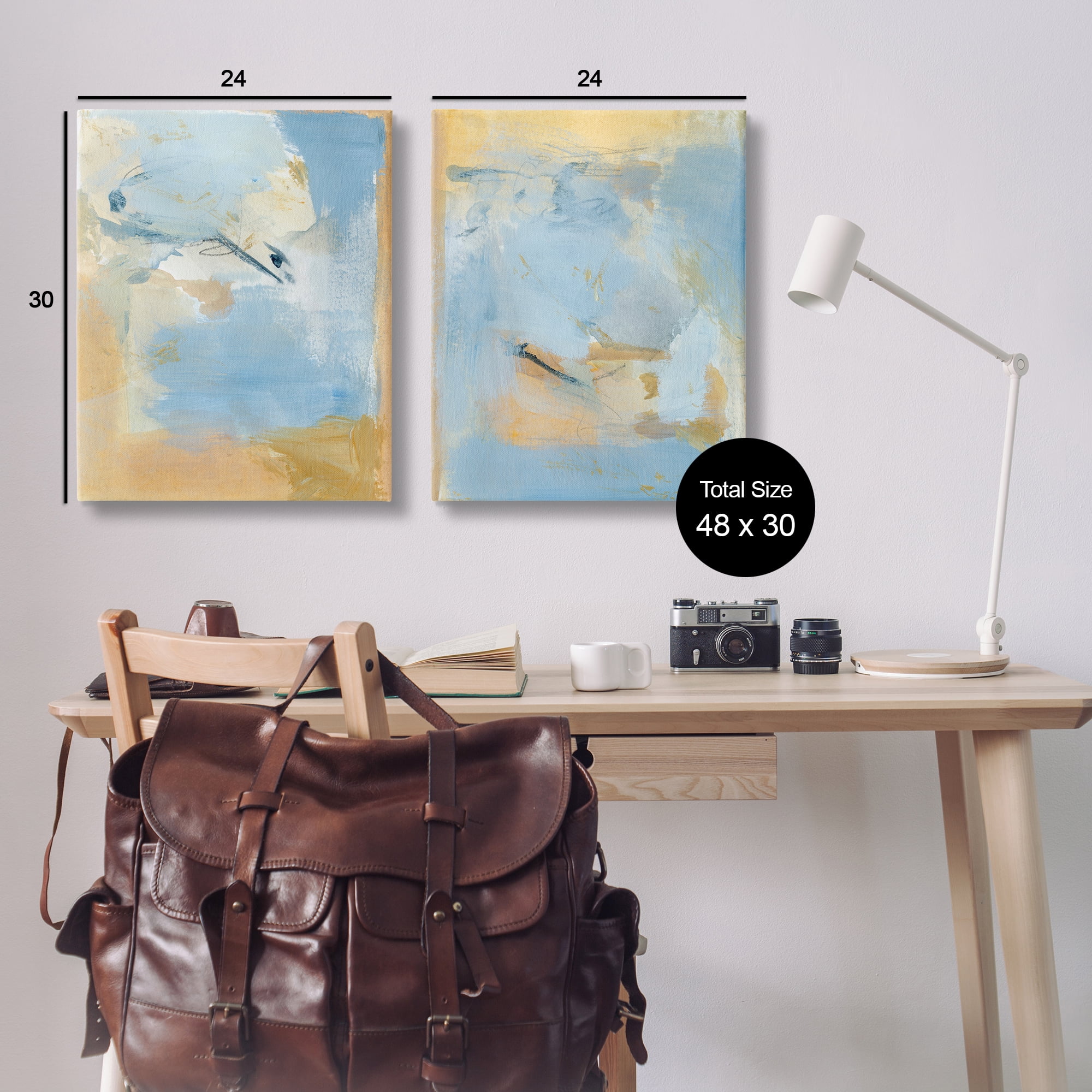 Stupell Industries Light Blue Pastel Gold Abstract Painting Wrapped Canvas Art Print Wall Art, 24 x 30, Set of 2