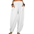 thumbnail image 1 of Frontwalk Women Pants Trousers With Pockets Linen Wide Leg  Travel Plus Size Pant Bottoms White XL, 1 of 4