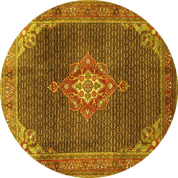 Ahgly Company Machine Washable Indoor Round Persian Yellow Traditional Area Rugs, 8' Round