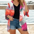 thumbnail image 4 of Hvyesh Women Open Front Cardigan Tops Floral Print Puff Sleeve Kimono Cardigan Loose Flowy Cover Up Casual Blouse Tops, 4 of 5