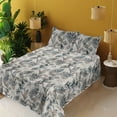 thumbnail image 2 of Ambesonne Bohemian Fitted & Flat Sheet with Shams 4 Pcs Set, Feather Look Leaves Print, Full, Warm Taupe Teal and Blue, 2 of 5
