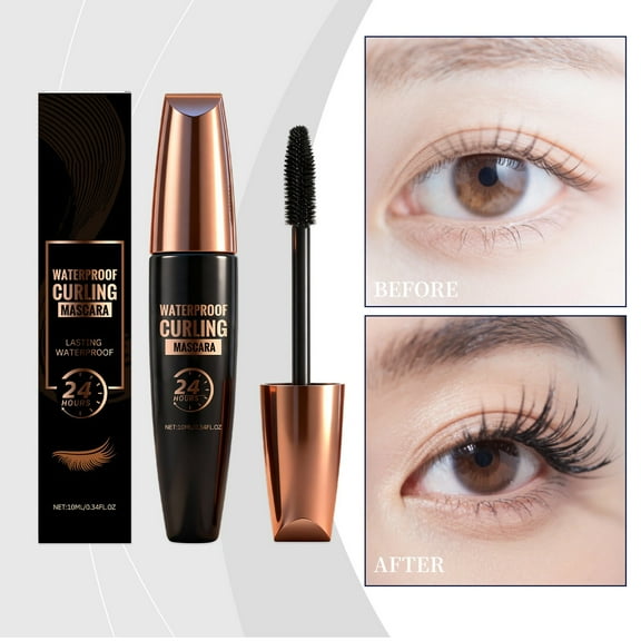 Waterproof Silk Fibre Thick Lengthening Mascara, 2026 New Iron Wand Mascara Curling Eyelash Iron Mascaras with No Flaking, Waterproof Long-Lasting 4D Silk Fiber Lash Mascaras