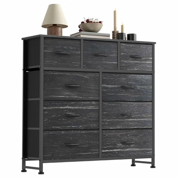 Topcobee Tall Dresser Fabric Storage Tower, Wooden Top for Closet, Entryway, Modern Furniture for Living Room Bedroom, 9-Drawer Chest of Drawers, Black