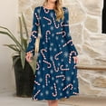thumbnail image 2 of Women's Christmas Printed Fashionable Loose Round-Neck Dress for Casual Comfort and Holiday Festivities with Vintage Print,Royal Blue,L, 2 of 5