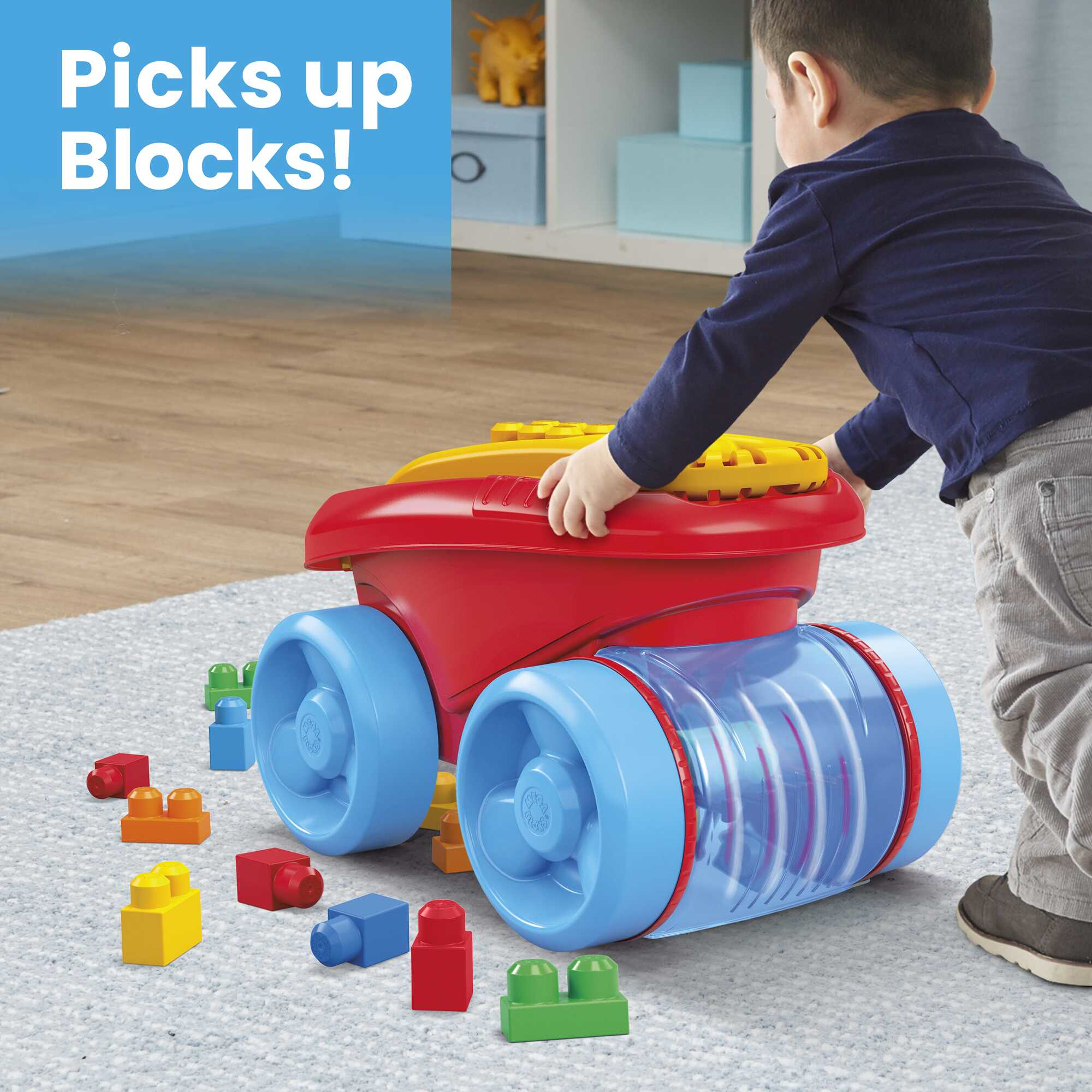 MEGA BLOKS Fisher-Price Blue Block Scooping Wagon Building Toy (21 Pieces) for Toddler - image 3 of 7