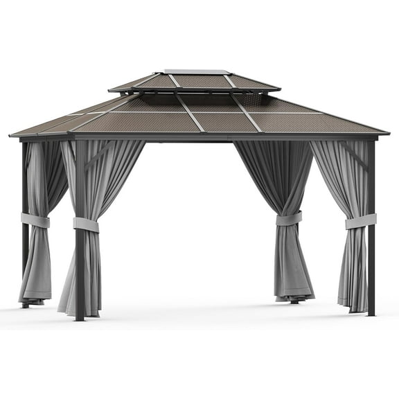 Outdoor Patio Gazebo Canopy Tent - 13x10ft, Aluminum Alloy   Pc Solar Panel, Double Roof, Suitable for Lawn, Garden, Backyard, and Deck,Gray Top