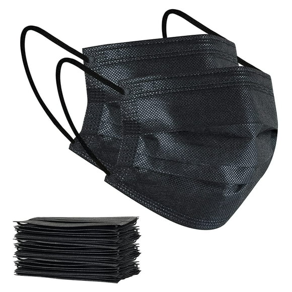 100Pcs Disposable Face Masks, Black Face Mask, 3 Ply Disposable