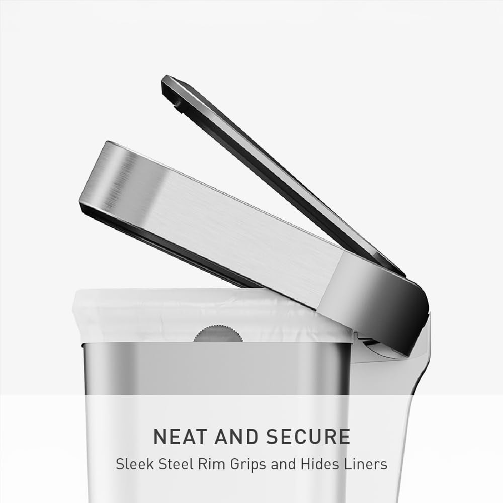 simplehuman 12 gal Plastic Rectangular Kitchen Step Trash Can With Liner Pocket, Alloy
