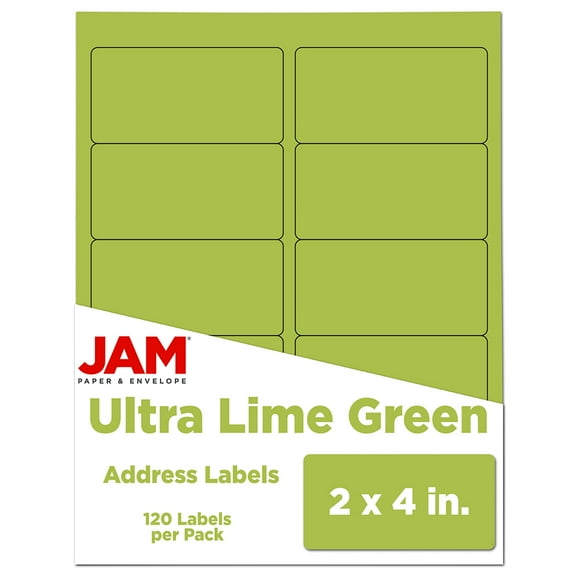 JAM Paper Shipping Address Labels, Standard Mailing, 2 x 4, Lime Green, 120 per Pack