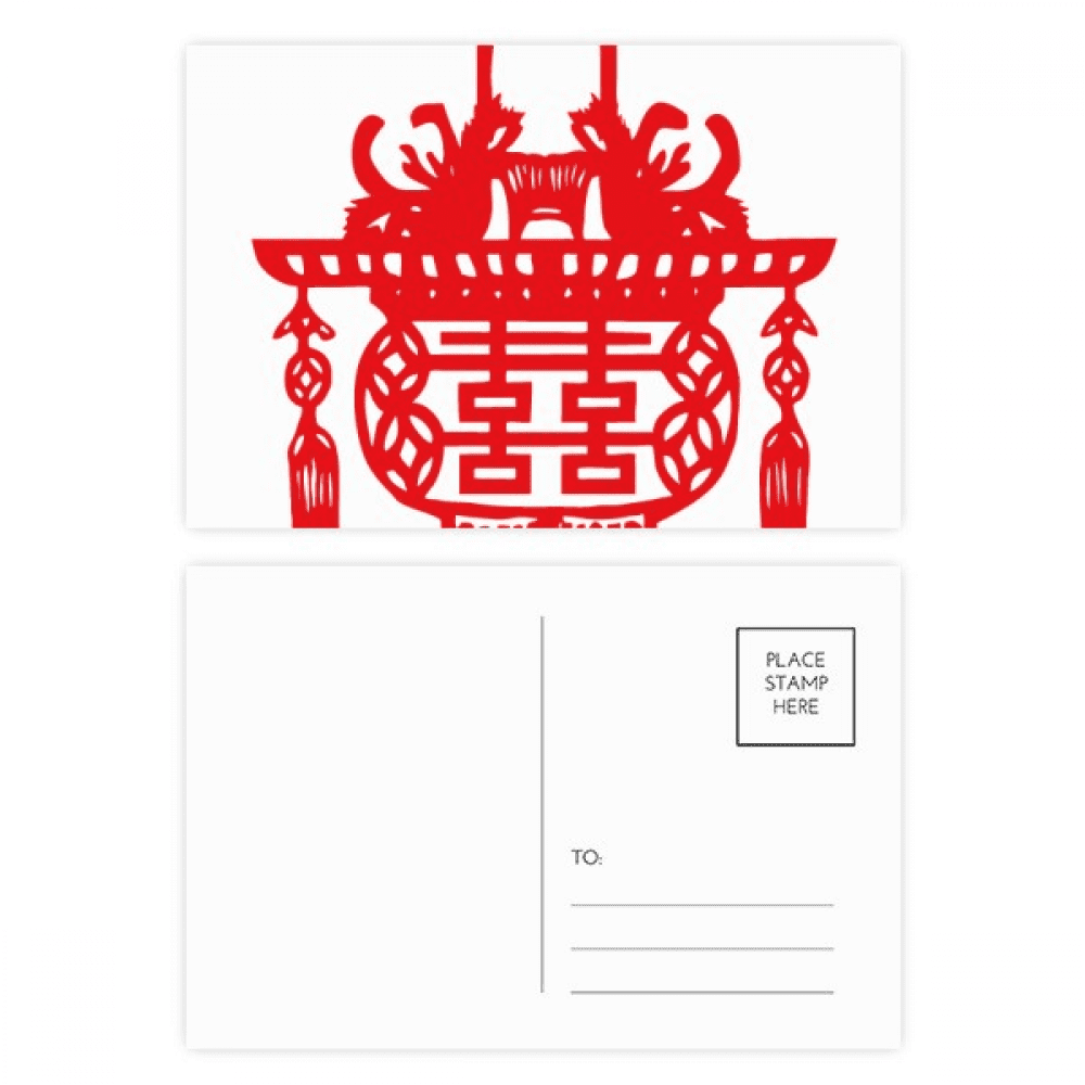 chinese red lotus pattern postcard set birthday mailing thanks greeting card