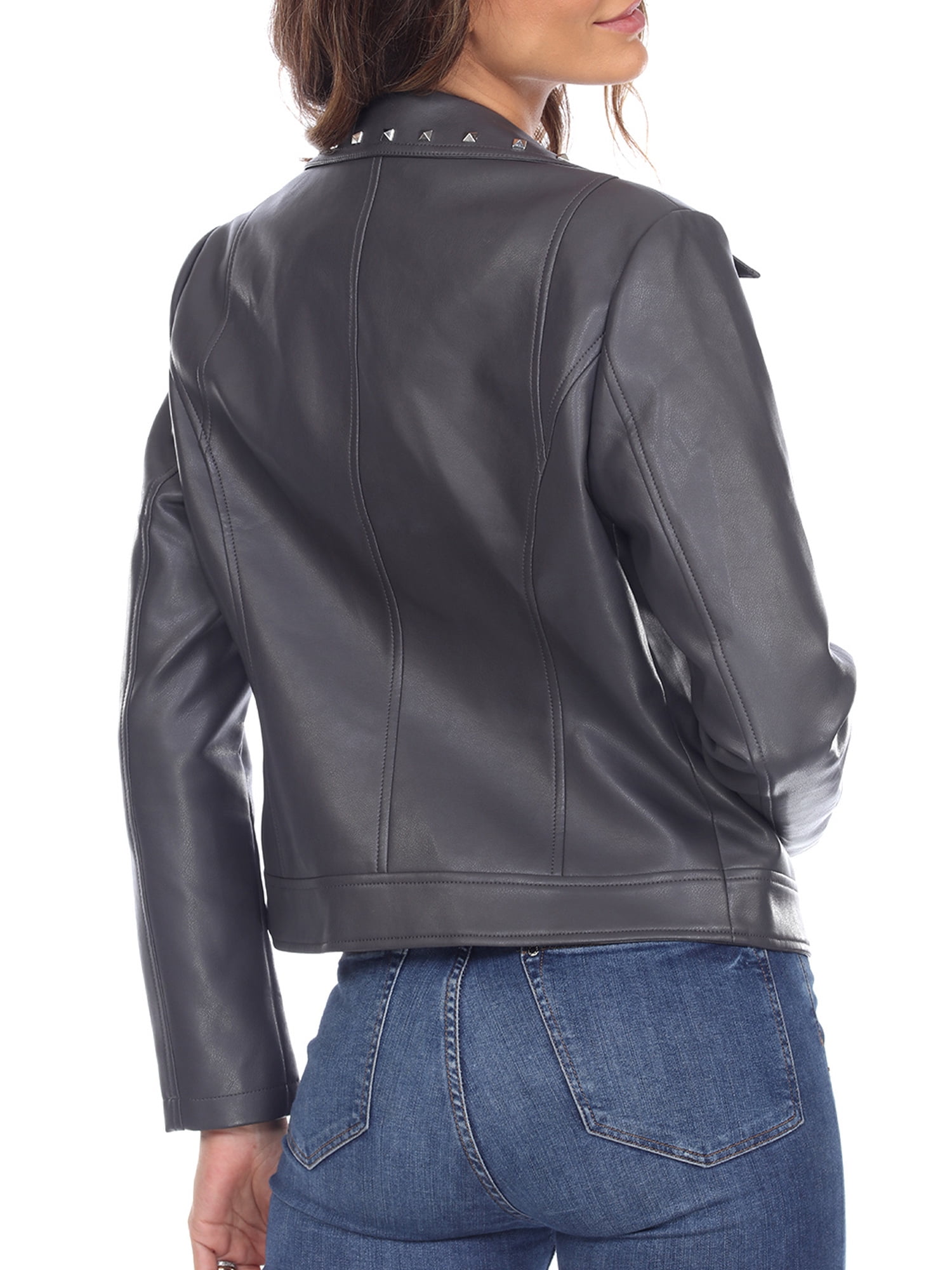White Mark Women's PU Faux Leather Studded Jacket