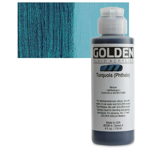Golden Fluid Acrylic Paint, 4 oz,Turquois (Phthalo)