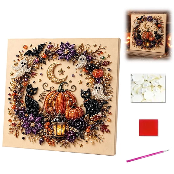 Halloween Ghost Pearl Art DIY Kit, Spooky Cute 3D Diamond Art Painting Crafts for Adults & Beginner, Halloween Home Wall Decor, DIY Fall Home Decor Wall Arts,Seasonal Party Gift