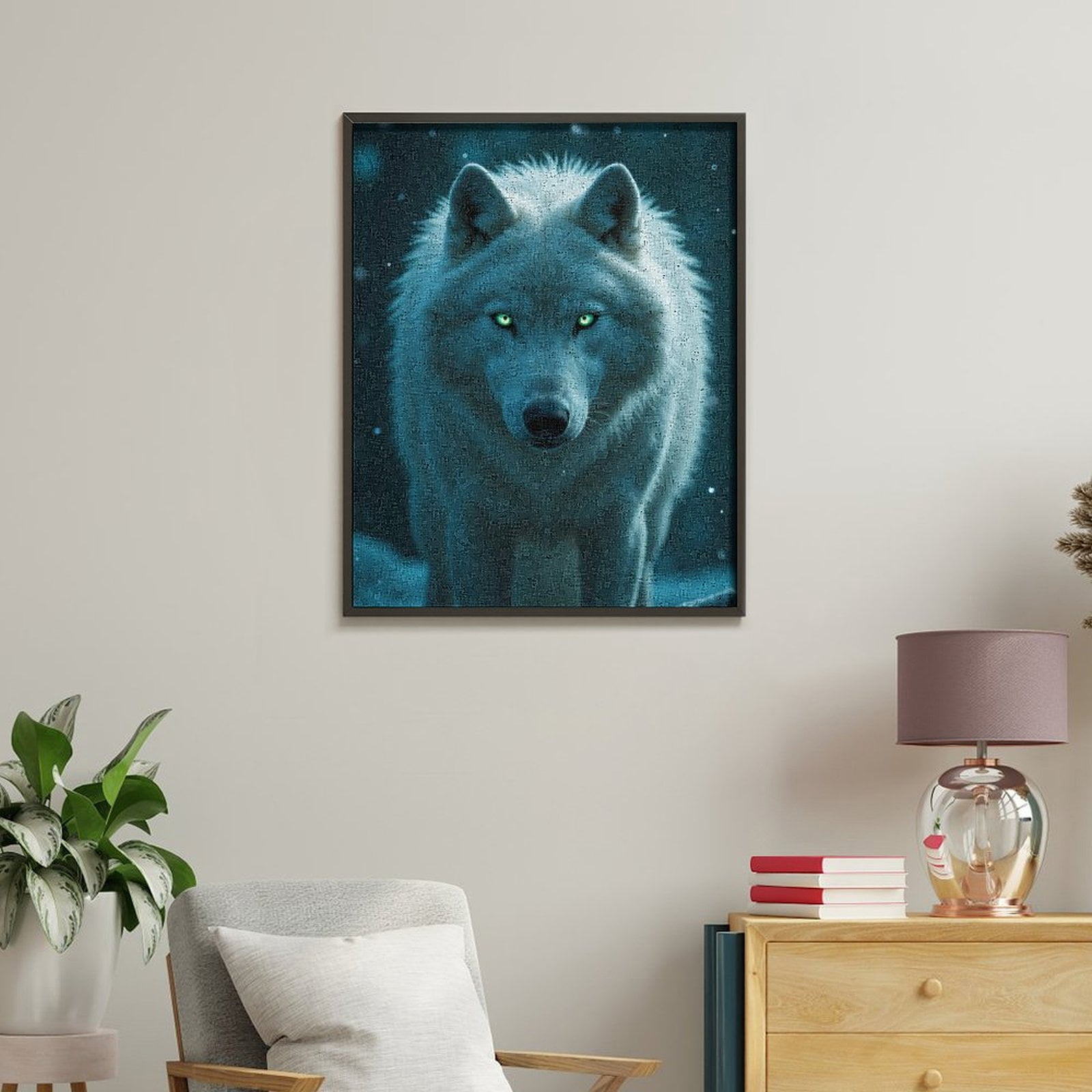 Paint By Numbers Kit for Adults Beginner - DIY White Wolf Luminous Eyes Winter Night Canvas Painting Kits for Adults, Frameless Paint By Number for Adults for Home Wall Decor 16x20 Inch