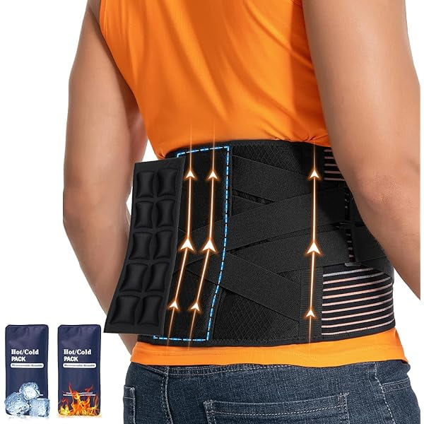 wonima11 Back-Brace for Lower-Back-Pain-Relief - Adjustable Knitted Back Support Brace for Men Women with Ice Pack And Heating Pad, 3D Spine Design For Herniated Disc,Sciatica,Scoliosis(L-37.8"-45.6")